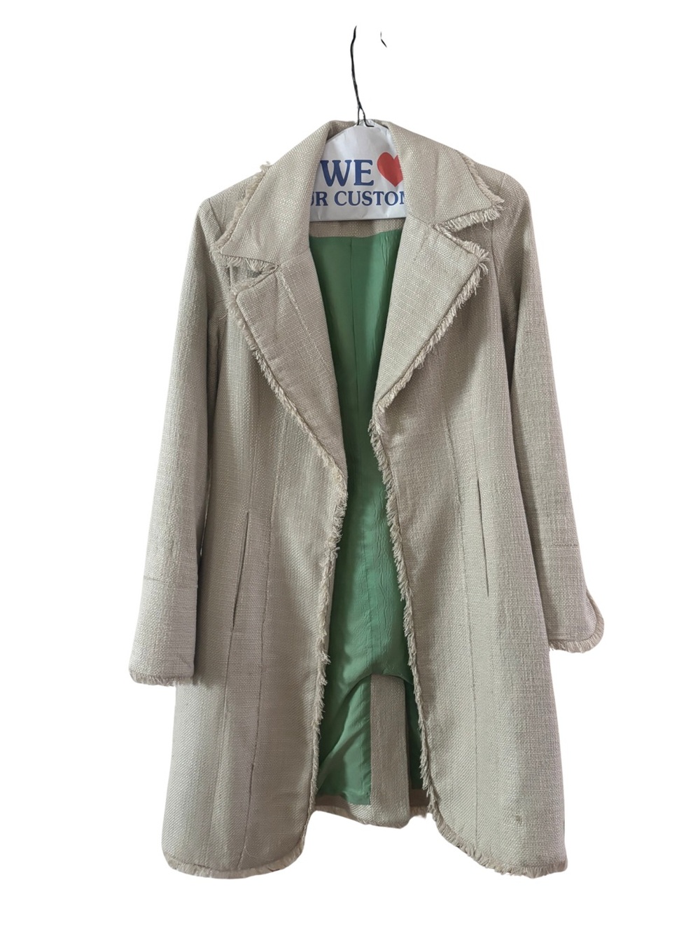 White House Black Market Ivory Tweed Fringe Long Coat Size 2
